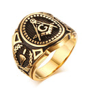 316L Stainless Steel Cool Gold Color Freemason Ring Men Hip Hop Iced Out Bling Crystal Masonic Rings Fashion Jewelry