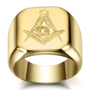 316L Stainless Steel Cool Gold Color Freemason Ring Men Hip Hop Iced Out Bling Crystal Masonic Rings Fashion Jewelry