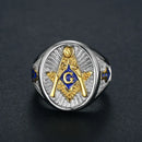 AG Ring Blue Enamel Freemason Masonic Free Mason  Gold color Stainless Steel Jewelry For Men/women