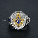 AG Ring Blue Enamel Freemason Masonic Free Mason  Gold color Stainless Steel Jewelry For Men/women
