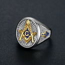 AG Ring Blue Enamel Freemason Masonic Free Mason  Gold color Stainless Steel Jewelry For Men/women