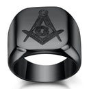 316L Stainless Steel Cool Gold Color Freemason Ring Men Hip Hop Iced Out Bling Crystal Masonic Rings Fashion Jewelry