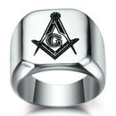 316L Stainless Steel Cool Gold Color Freemason Ring Men Hip Hop Iced Out Bling Crystal Masonic Rings Fashion Jewelry